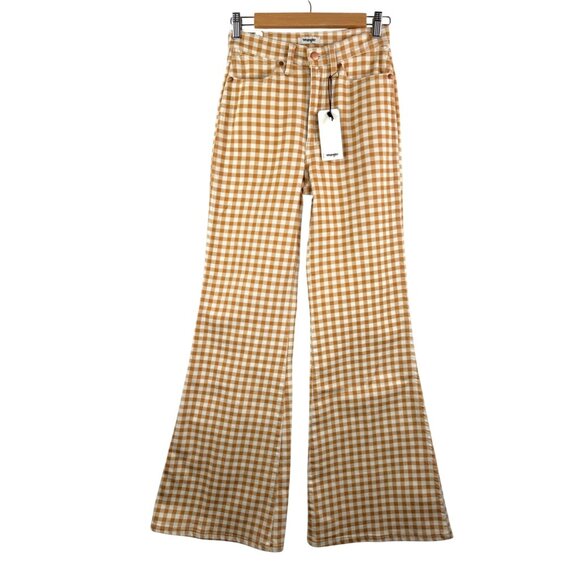 Wrangler Wanderer 622 gingham high waist flare jeans sz tan 26x32 - Picture 1 of 10
